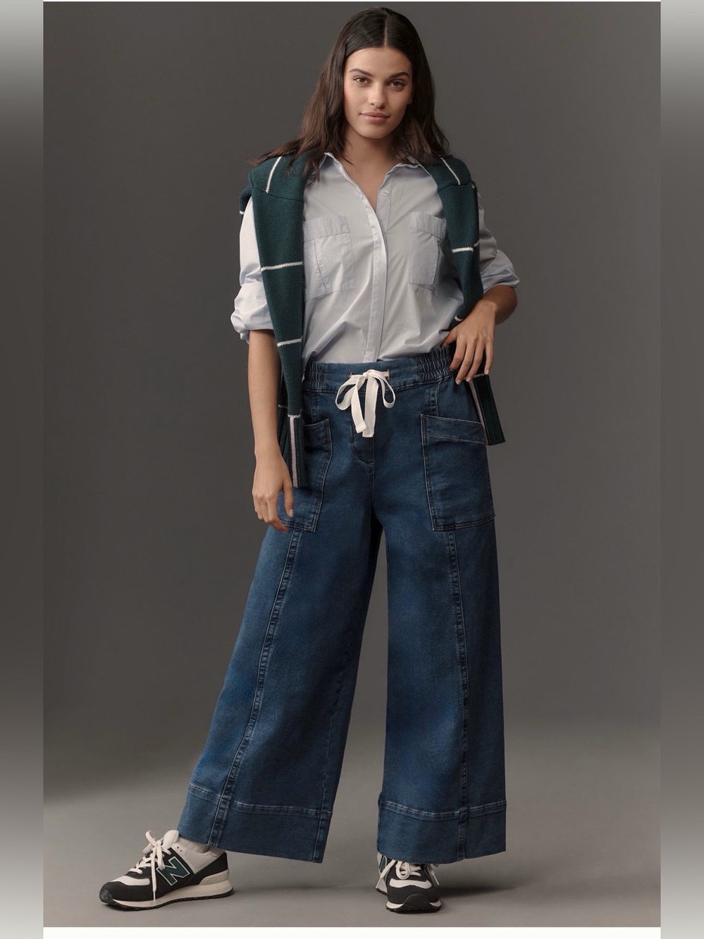 Anthropologie Maeve Tie Front Wide Leg Jeans Size Medium Petite Dark Blue